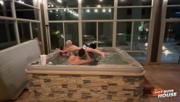 [HotGuysFuck] - Wild Jacuzzi Foursome - Blonde, Brunette & Russian Babe (Atlas Eros, Mike Iron)